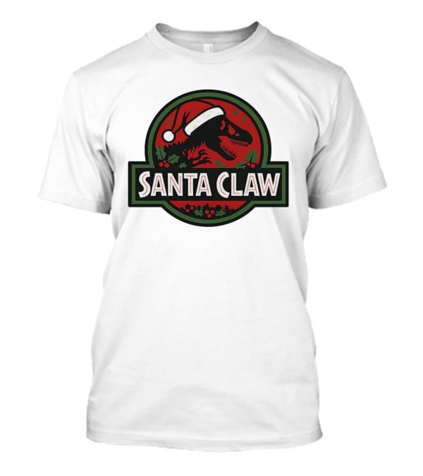 Santa Claw Christmas Dinosaur Jurassic Park Santa Hat Holiday T-Shirt