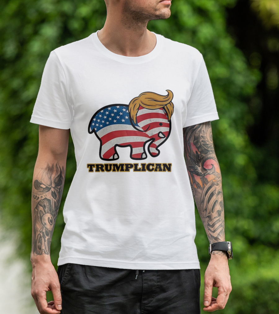 TRUMPLICAN American Flag Elephant With Hair Caricature T-Shirt