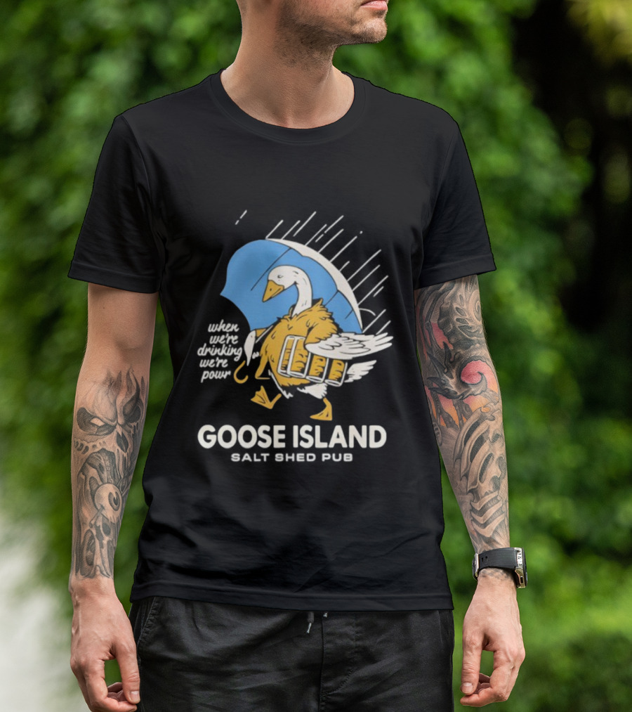 Goose Island Salt Shed Pub Goose With Pie And Umbrella T-Shirt