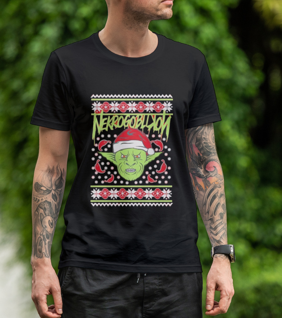 Grinch Nekrogoblikon Santa Hat Ugly Christmas Alien Goblin T-Shirt