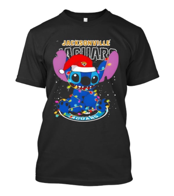 Jacksonville Jaguars Noel Christmas Stitch With Festive Lights And Santa Hat T-Shirt