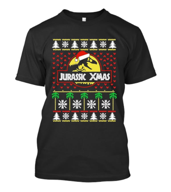 Jurassic Xmas Santa Hat Ugly Christmas Sweater Style T-Shirt