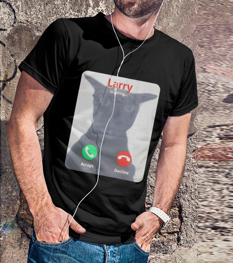 Larry Is Calling Accept Decline Black Cat Face Meme T-Shirt