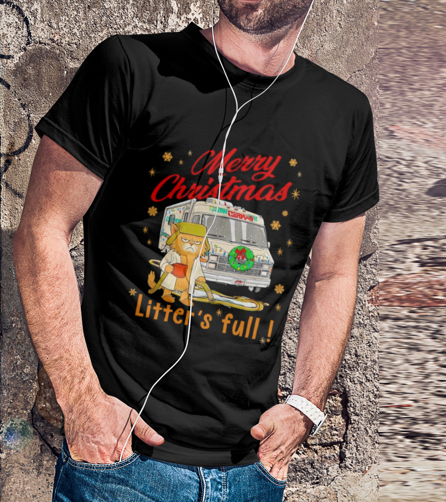 Merry Christmas Litter’s Full Funny Cat RV Holiday Humor T-Shirt
