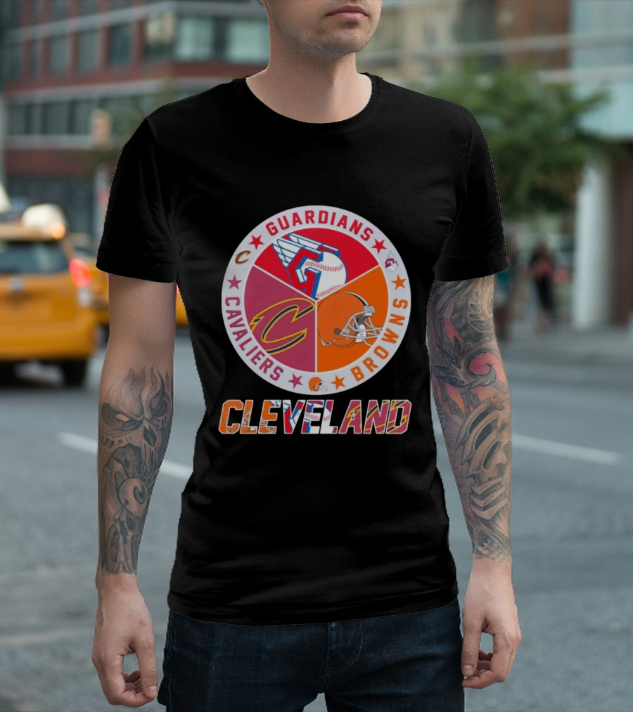 Cleveland Guardians Cavaliers Browns Sports Logos Circle T-Shirt