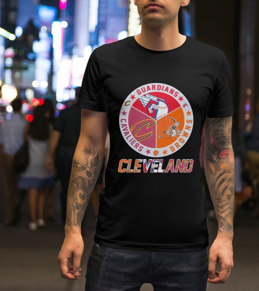 Cleveland Guardians Cavaliers Browns Sports Logos Circle T-Shirt