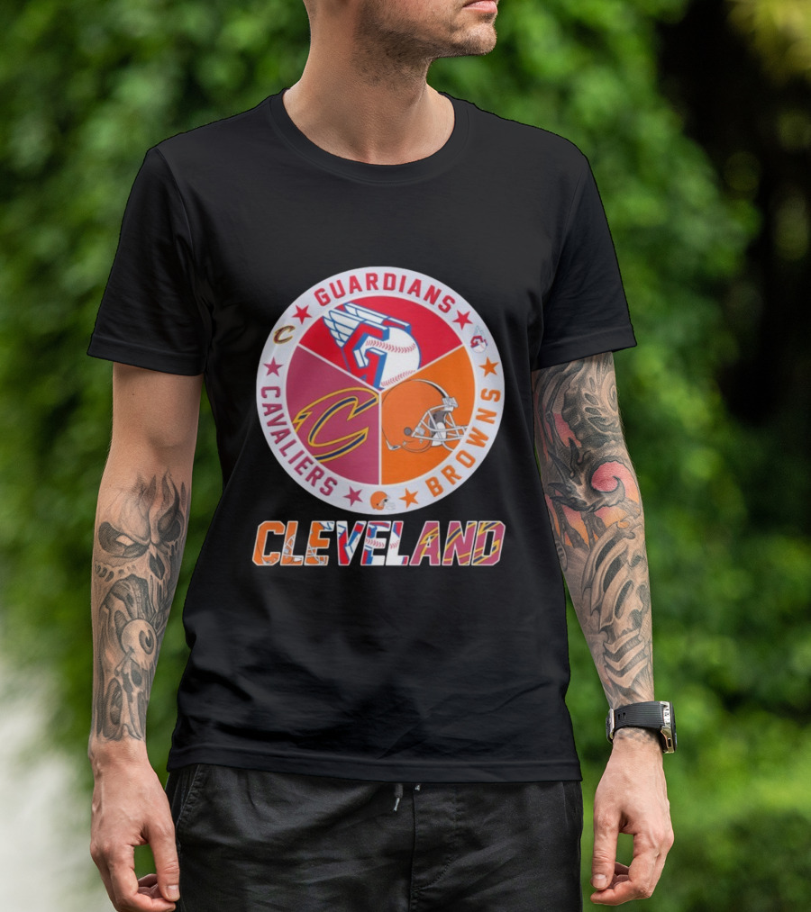 Cleveland Guardians Cavaliers Browns Sports Logos Circle T-Shirt