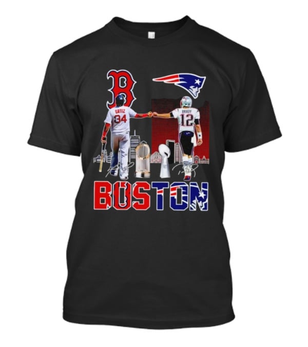 Boston Sports Ortiz Brady Signatures Patriots Red Sox Champions T-Shirt