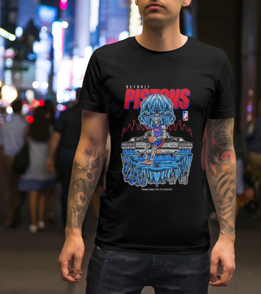 Detroit Pistons Icy Skull Basketball Car Graphic T-Shirt