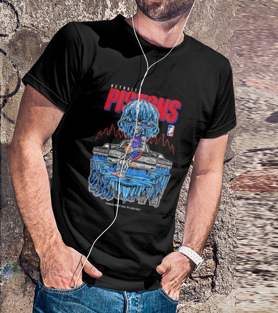 Detroit Pistons Icy Skull Basketball Car Graphic T-Shirt