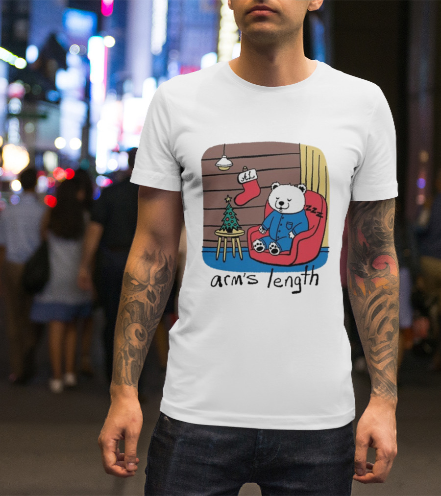 Arm's Length Sleepy Polar Bear Christmas Pajamas Cabin Scene T-Shirt