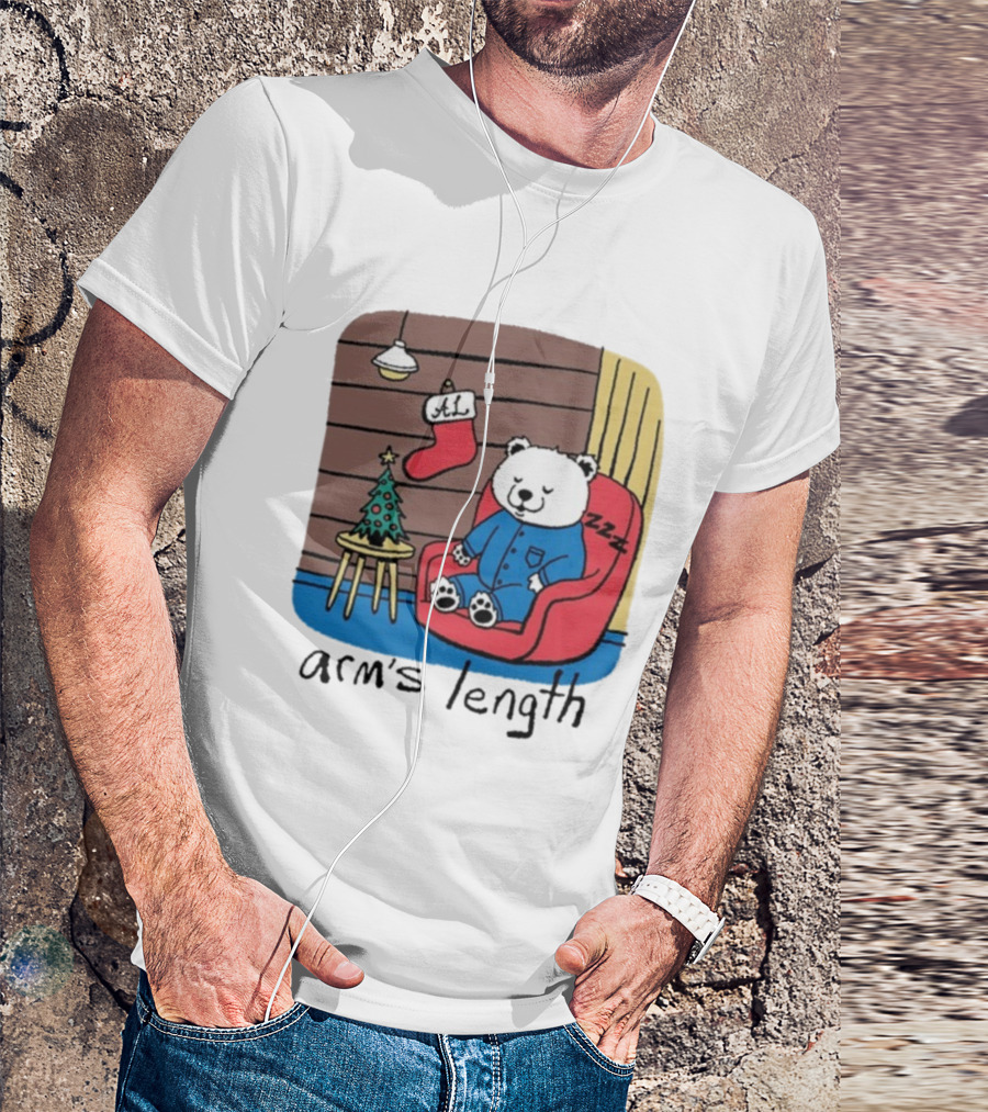 Arm's Length Sleepy Polar Bear Christmas Pajamas Cabin Scene T-Shirt