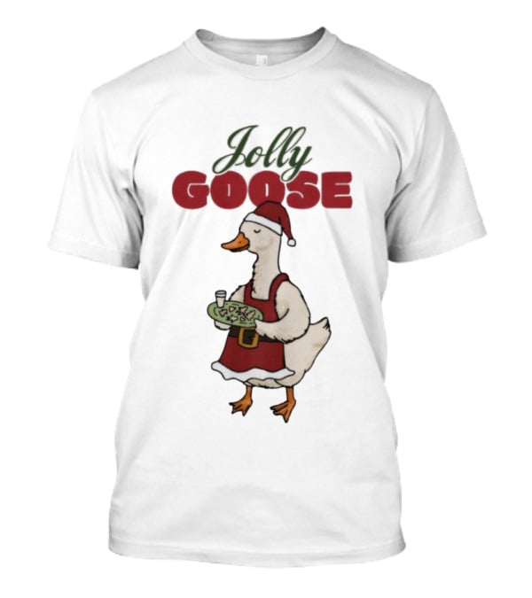 Jolly Goose Santa Suit Festive Duck With Snacks And Drink T-Shirt