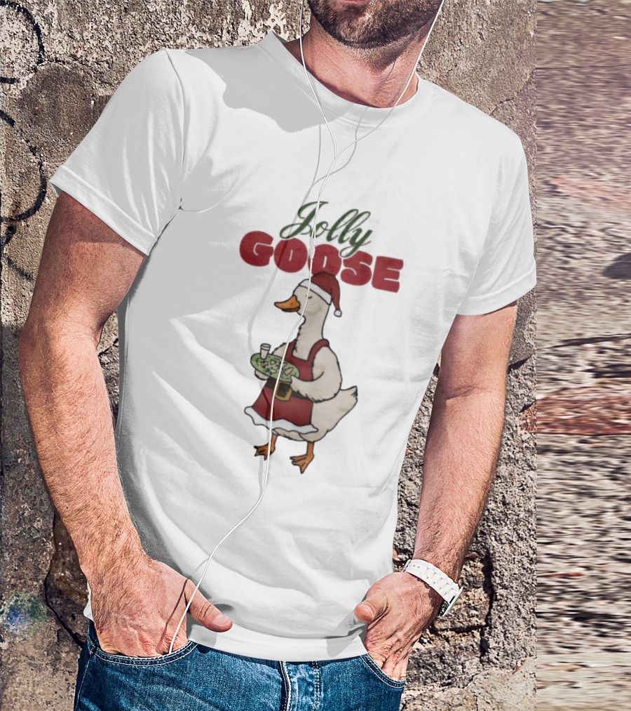 Jolly Goose Santa Suit Festive Duck With Snacks And Drink T-Shirt