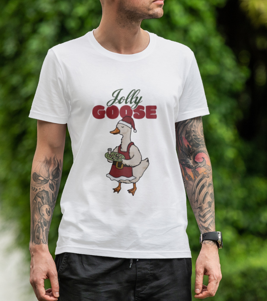 Jolly Goose Santa Suit Festive Duck With Snacks And Drink T-Shirt