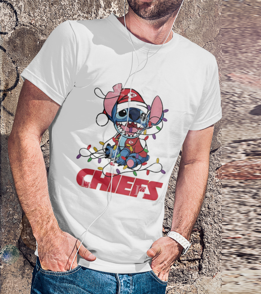 Kansas City Chiefs Stitch Christmas Lights T-Shirt