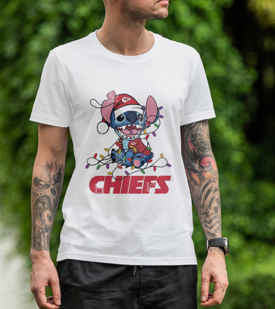 Kansas City Chiefs Stitch Christmas Lights T-Shirt