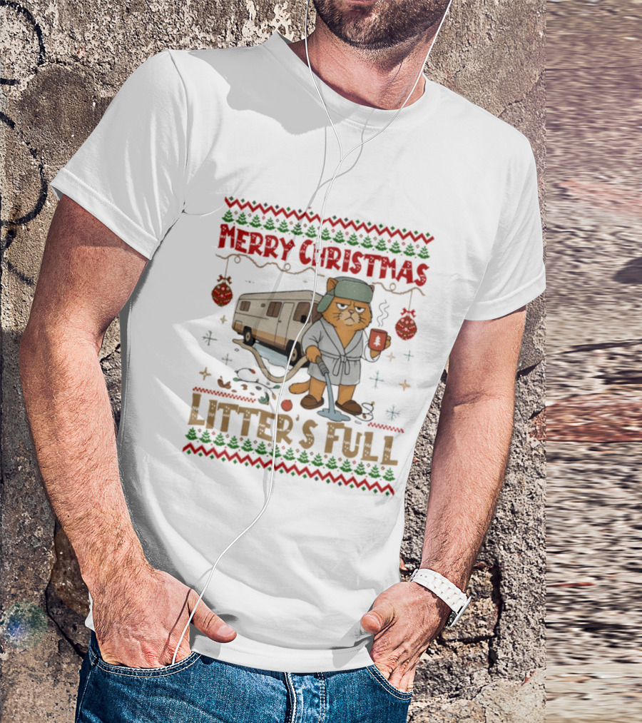 Merry Christmas Vintage Litter’s Full Cat Holiday Humor T-Shirt