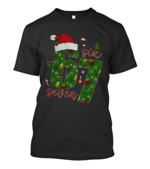 6 7 Meme Viral TikTok Trend Santa Hat Christmas Six Seven T-Shirt