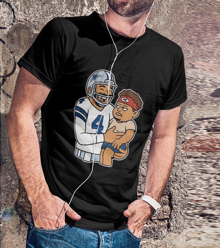 Dak Prescott Cowboys Carrying Baby Chiefs Player Sketch T-Shirt