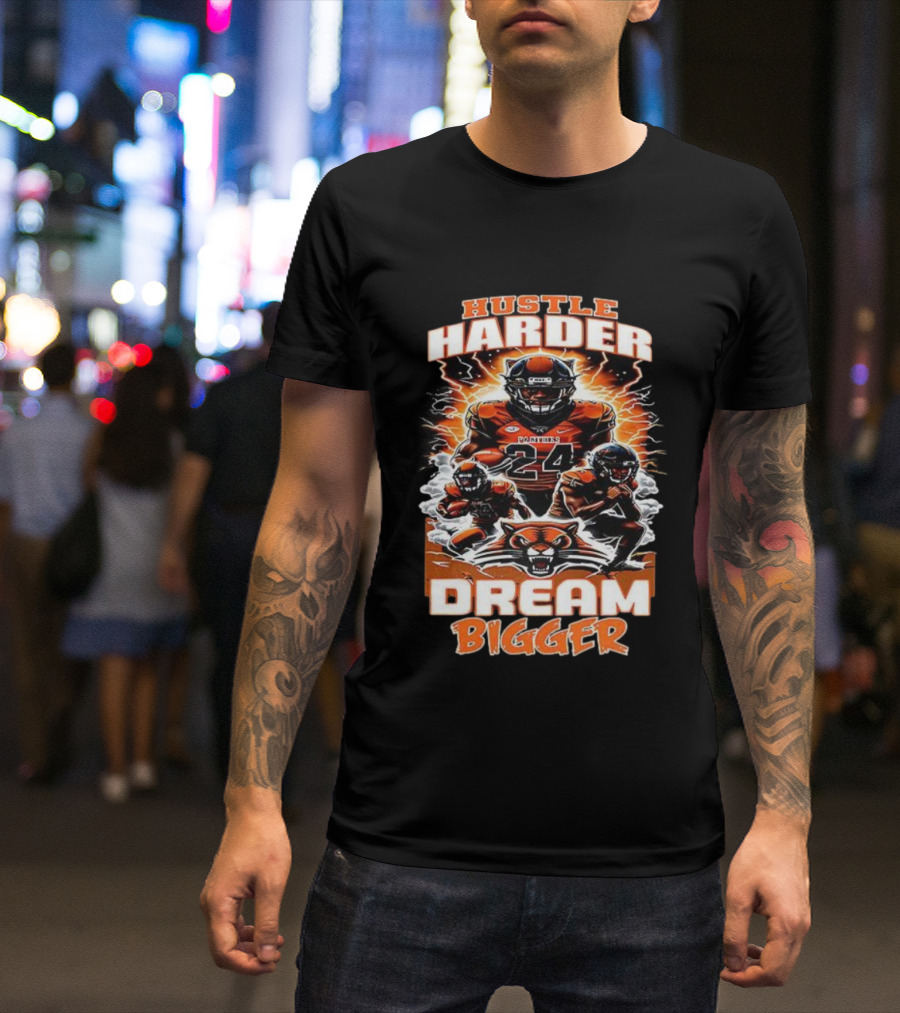 Hustle Harder Dream Bigger Panther Warriors Football Lightning Theme T-Shirt