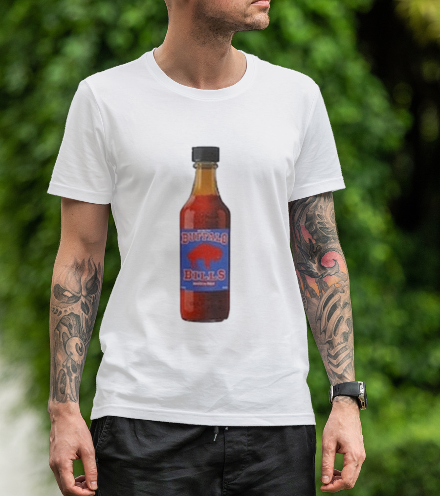 Buffalo Bills Wing Sauce Hot Bottle Blue Red Buffalo Icon T-Shirt