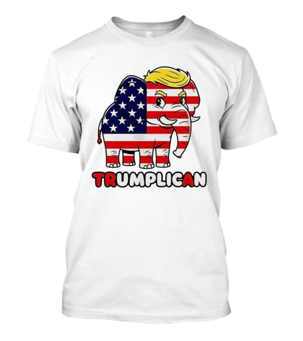 Trumplican American Flag Elephant With Hair And Stars T-Shirt