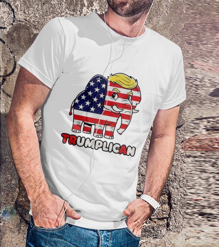 Trumplican American Flag Elephant With Hair And Stars T-Shirt