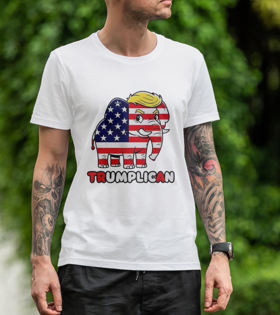 Trumplican American Flag Elephant With Hair And Stars T-Shirt