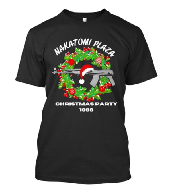 Nakatomi Plaza Christmas Party 1988 Wreath Rifle Santa Hat T-Shirt