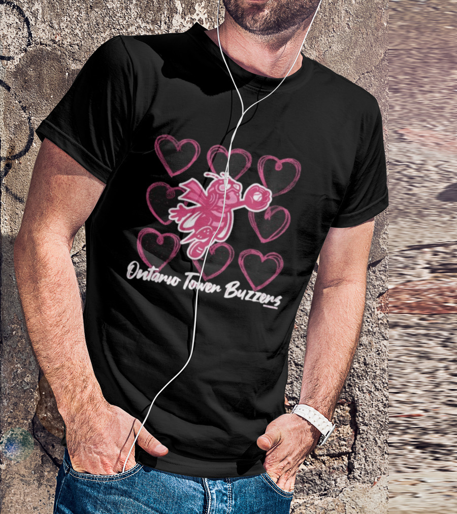 Ontario Tower Buzzers Pink Bee Heart Pattern T-Shirt