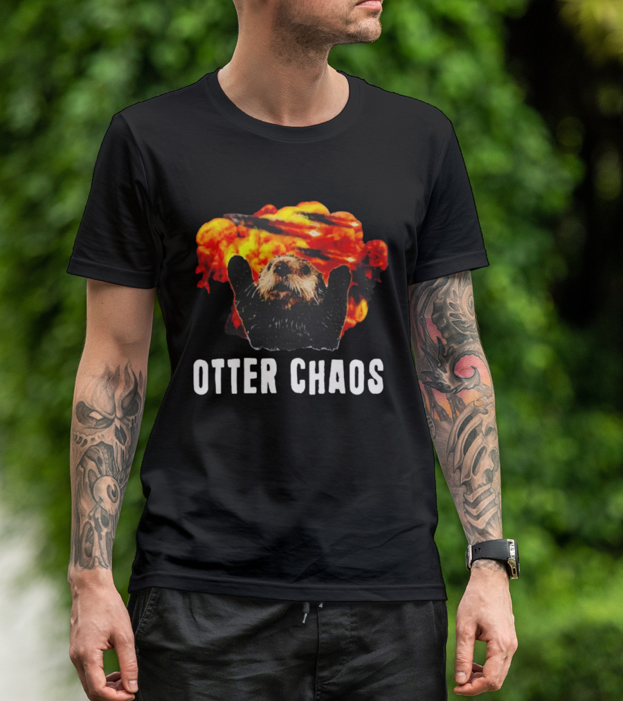 OTTER CHAOS Explosion With Fiery Burst T-Shirt