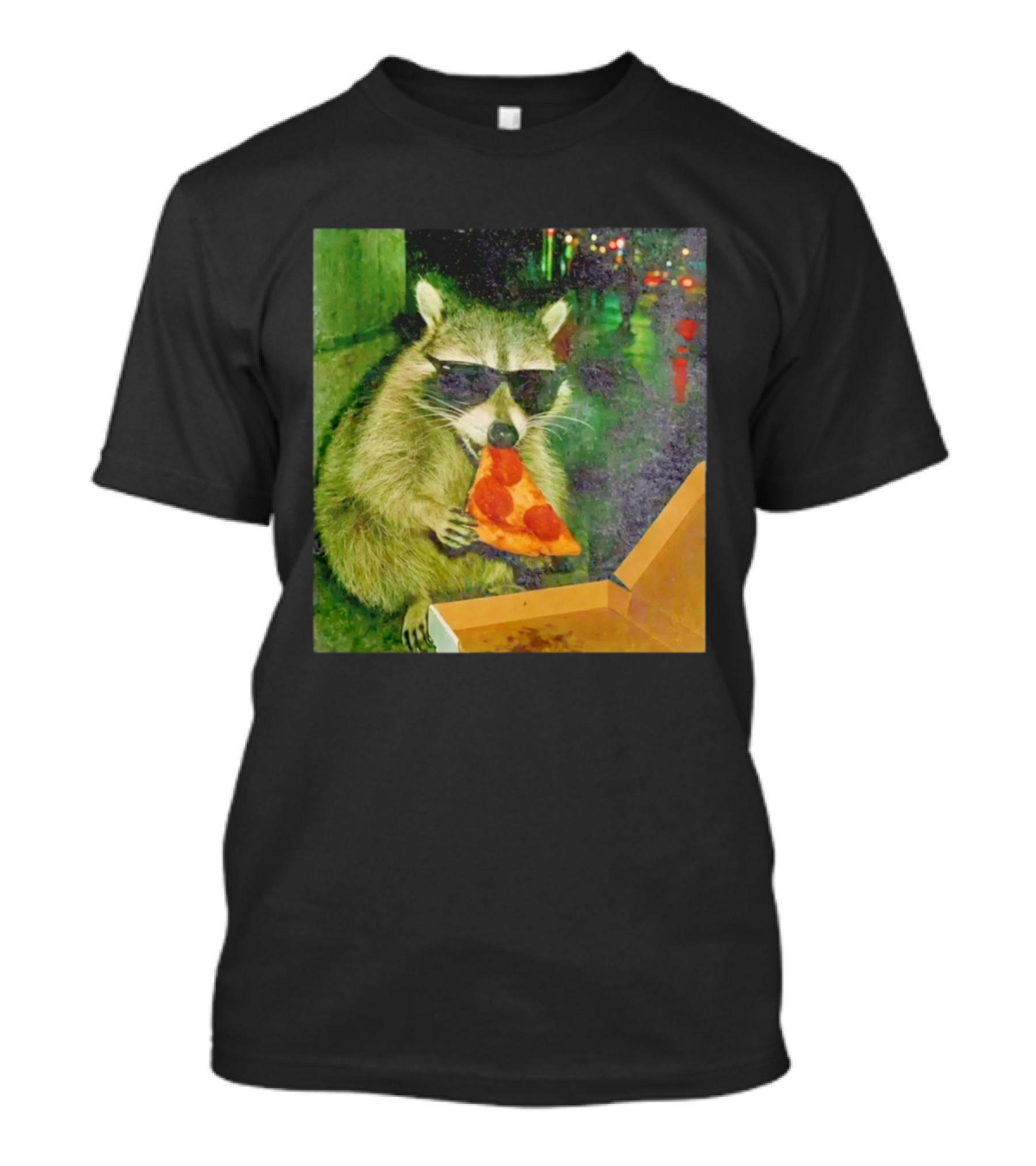 Raccoon Wearing Sunglasses Eating Pepperoni Pizza T-Shirt
