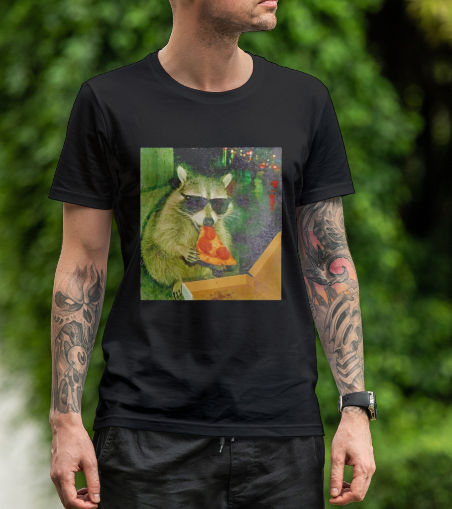 Raccoon Wearing Sunglasses Eating Pepperoni Pizza T-Shirt