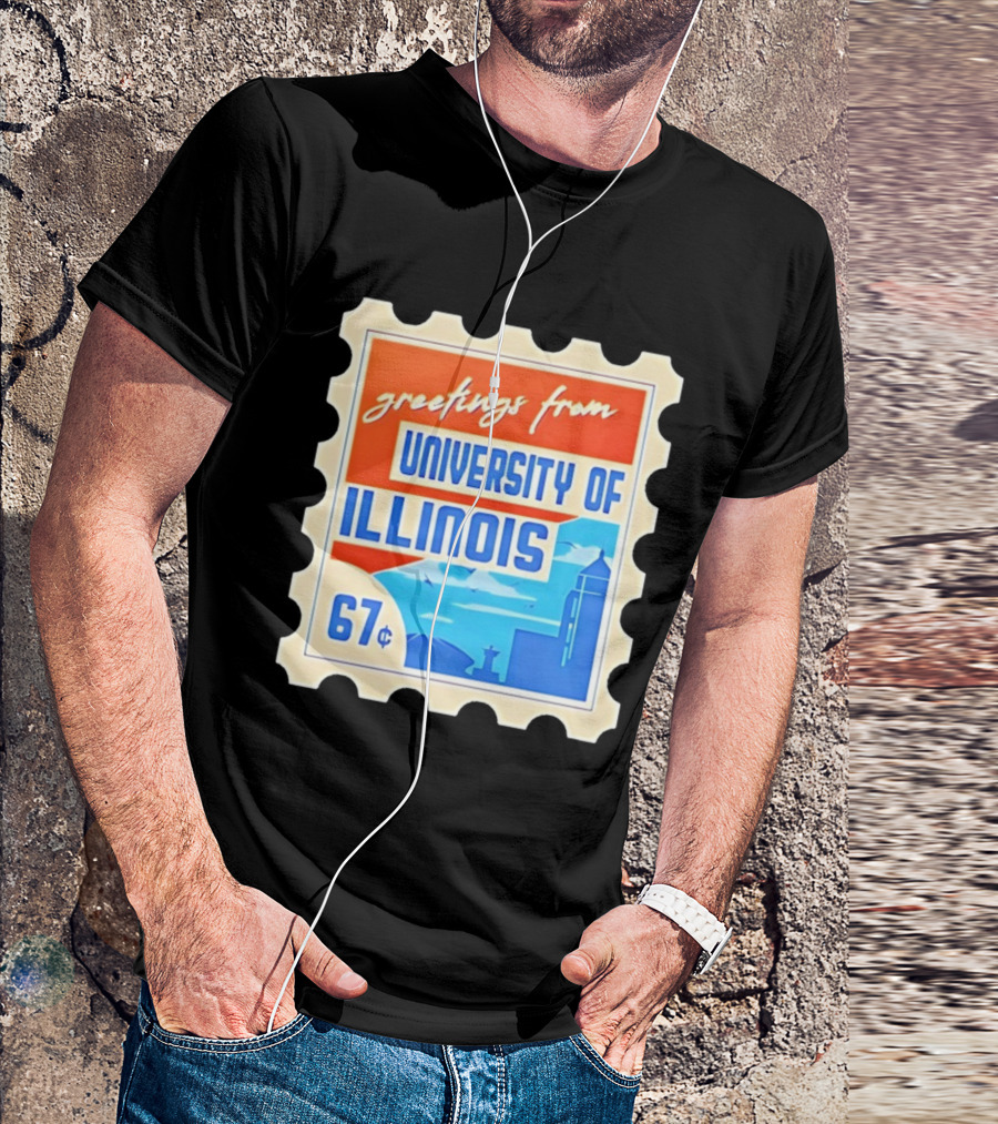 Greetings From University Of Illinois Stamp 67 Cents Iconic Design T-Shirt