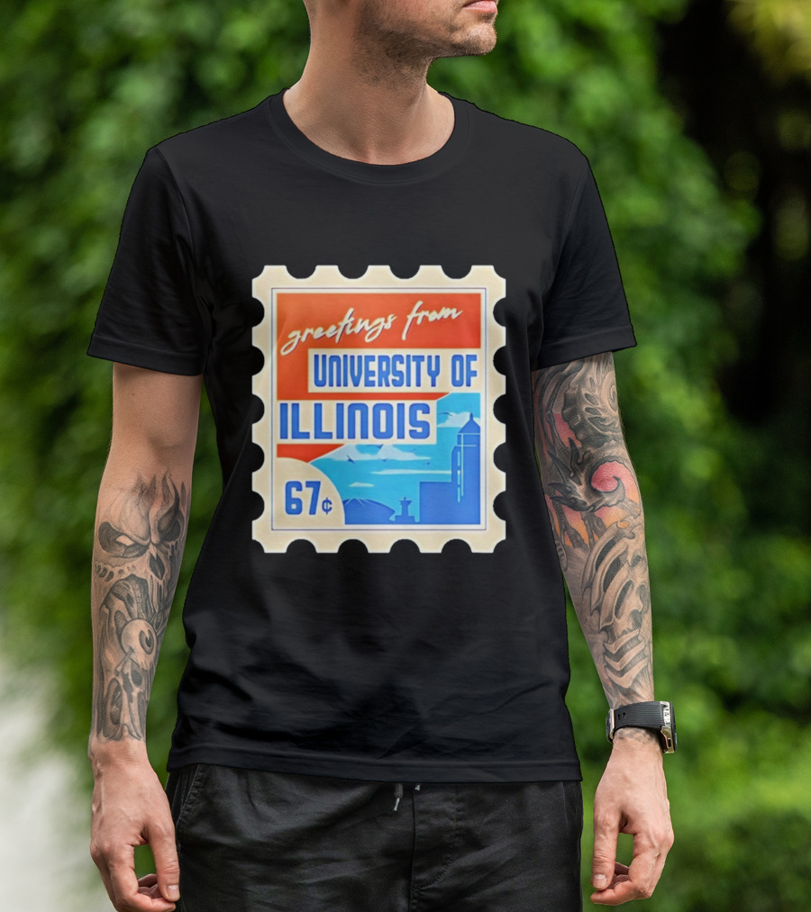 Greetings From University Of Illinois Stamp 67 Cents Iconic Design T-Shirt