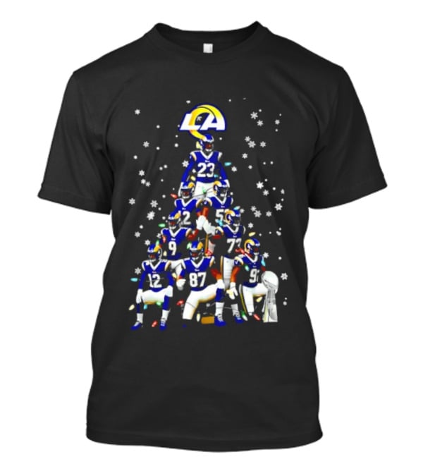 Los Angeles Rams Super Bowl Trophy Christmas Tree Player Formation T-Shirt