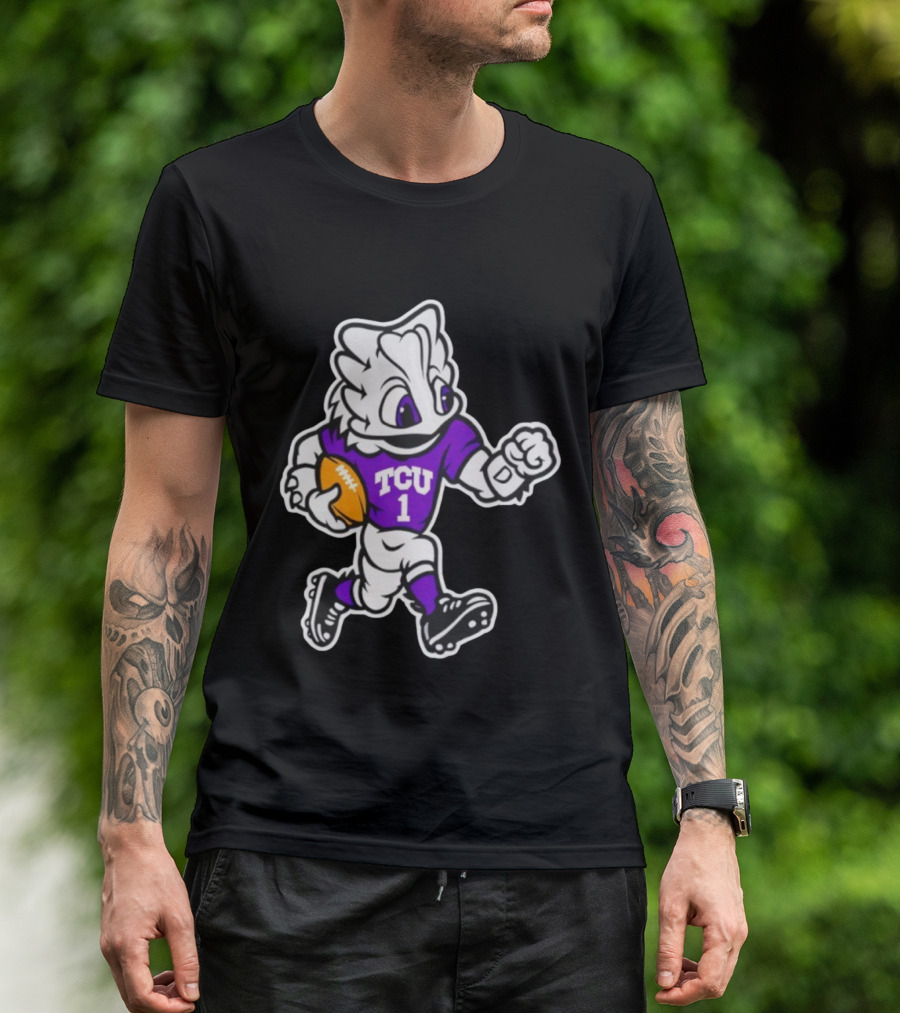 TCU SuperFrog Mascot Football Player With TCU 1 Jersey T-Shirt