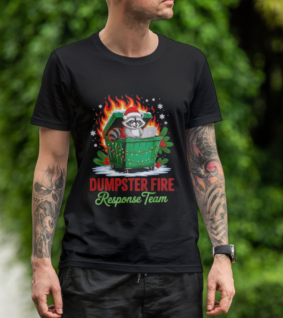 Dumpster Fire Response Team Raccoon Christmas Leader T-Shirt