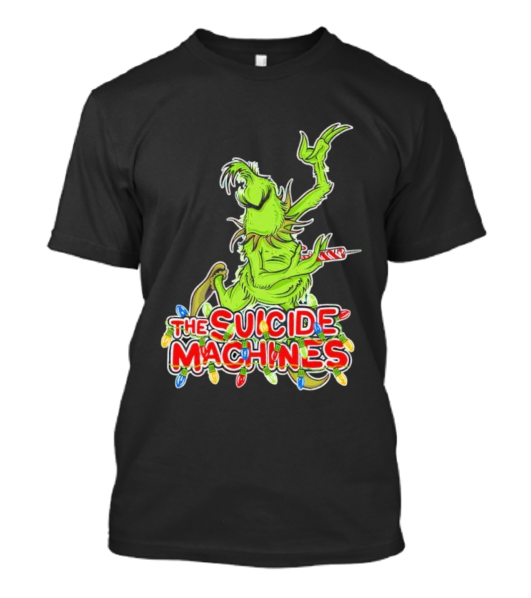 The Suicide Machines Grinch Holding Candy Cane With Christmas Lights T-Shirt