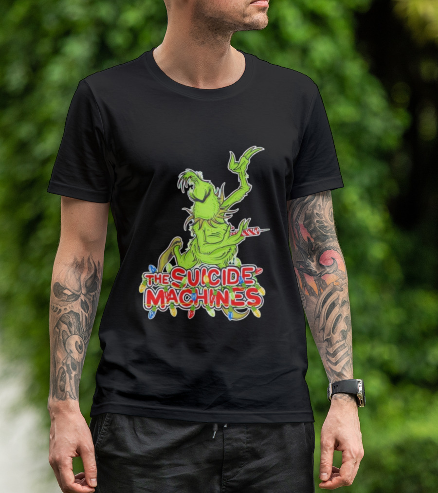 The Suicide Machines Grinch Holding Candy Cane With Christmas Lights T-Shirt