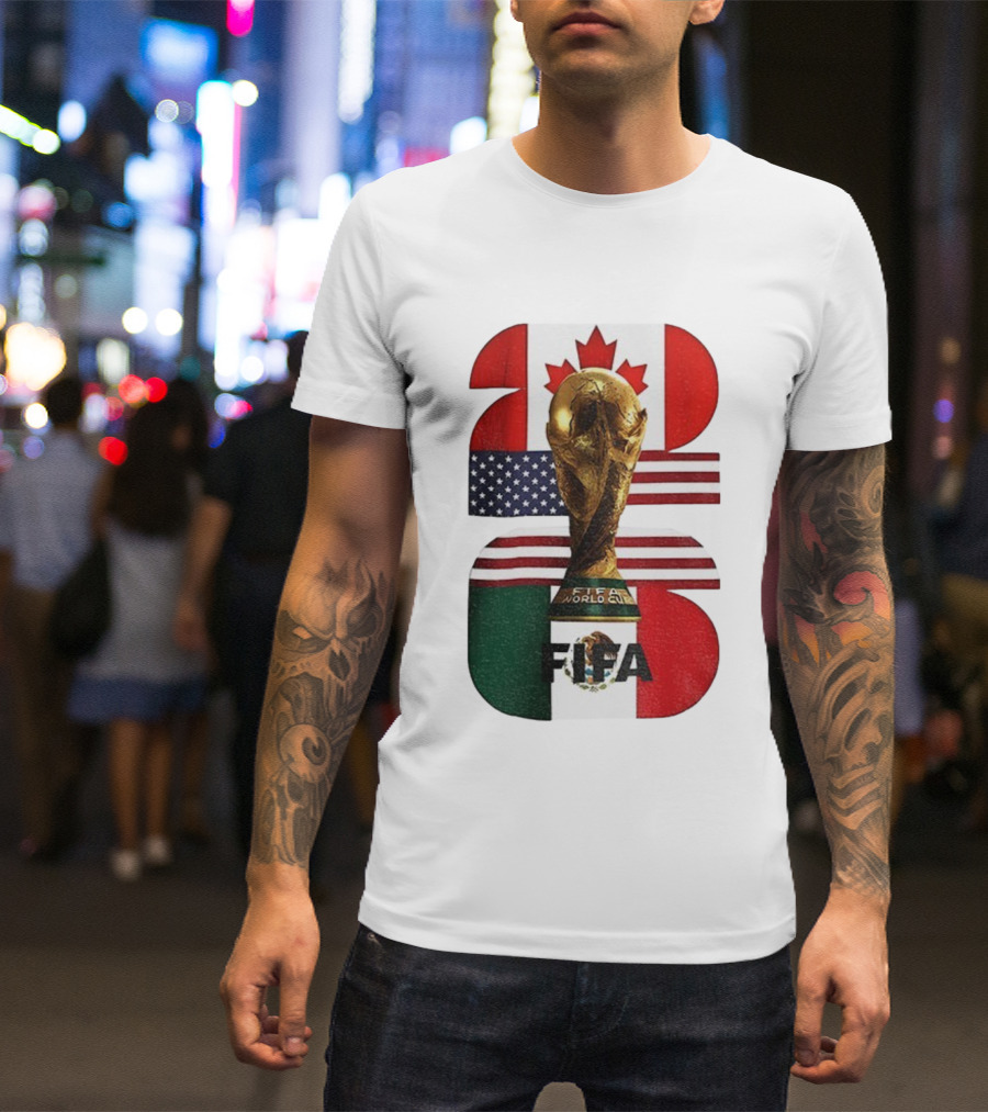 FIFA World Cup 2026 Canada USA Mexico Trophy Flags T-Shirt