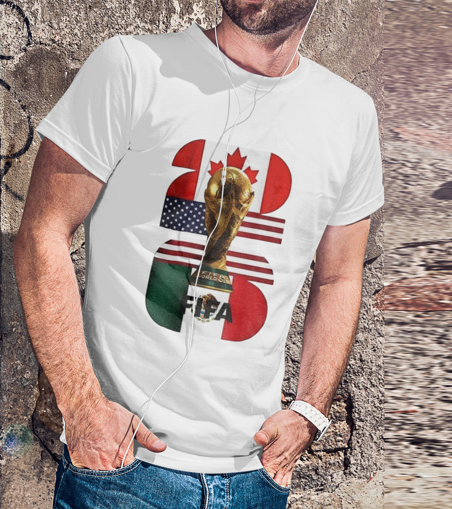 FIFA World Cup 2026 Canada USA Mexico Trophy Flags T-Shirt