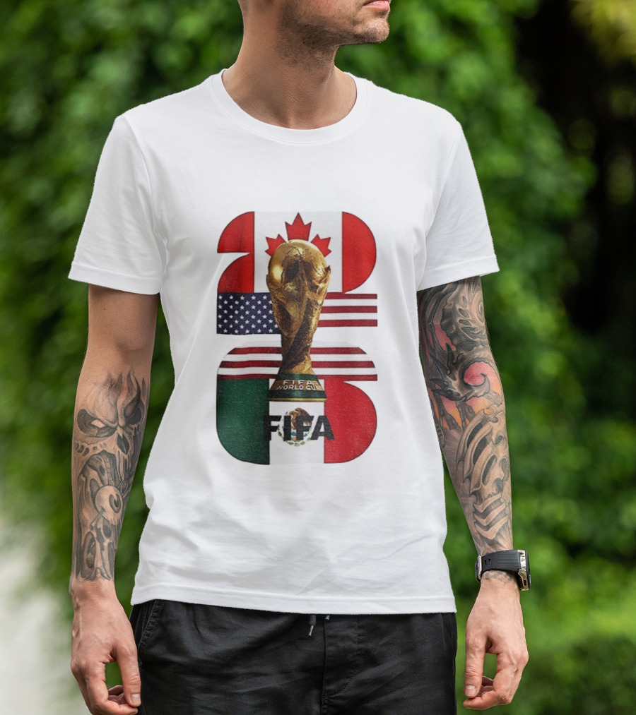 FIFA World Cup 2026 Canada USA Mexico Trophy Flags T-Shirt