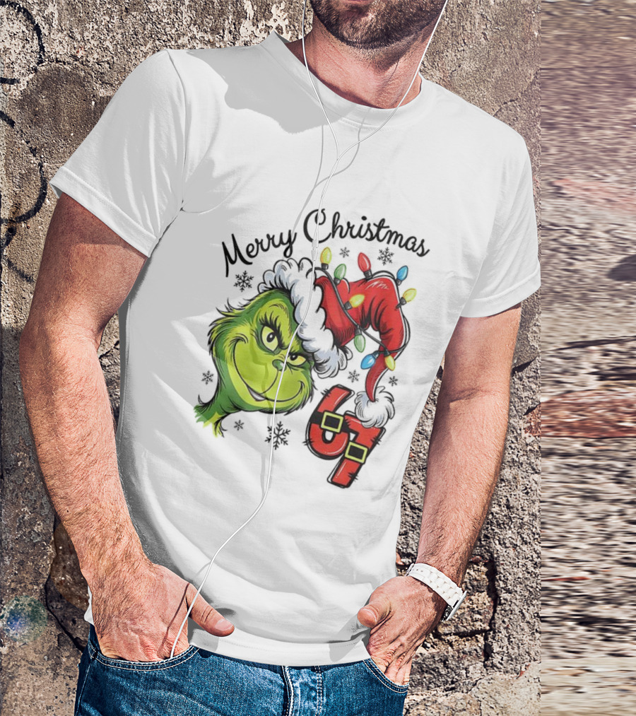 Grinch Merry Christmas 67 Festive Santa Hat Holiday Spirit T-Shirt