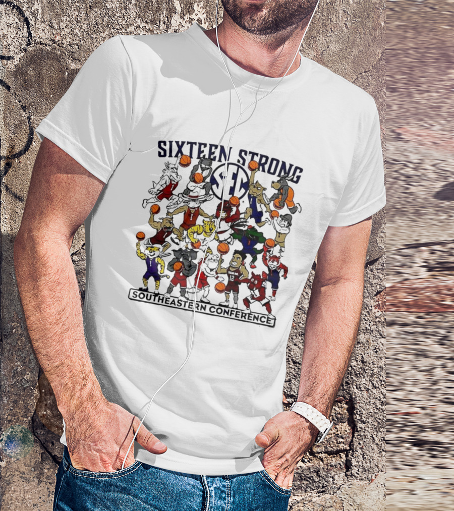 Sixteen Strong Southeastern Conference Basketball Mascots Playing Action T-Shirt