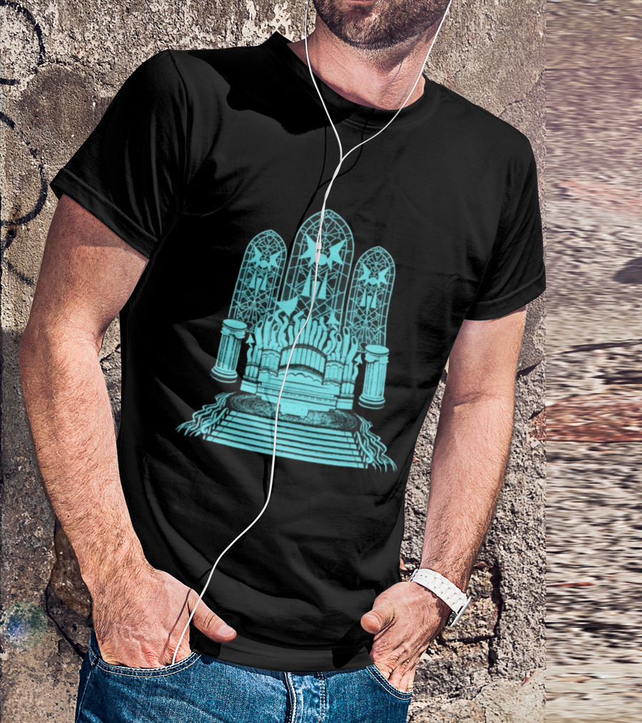 Stained Glass Organ Throne With Gothic Cathedral Window Arches T-Shirt