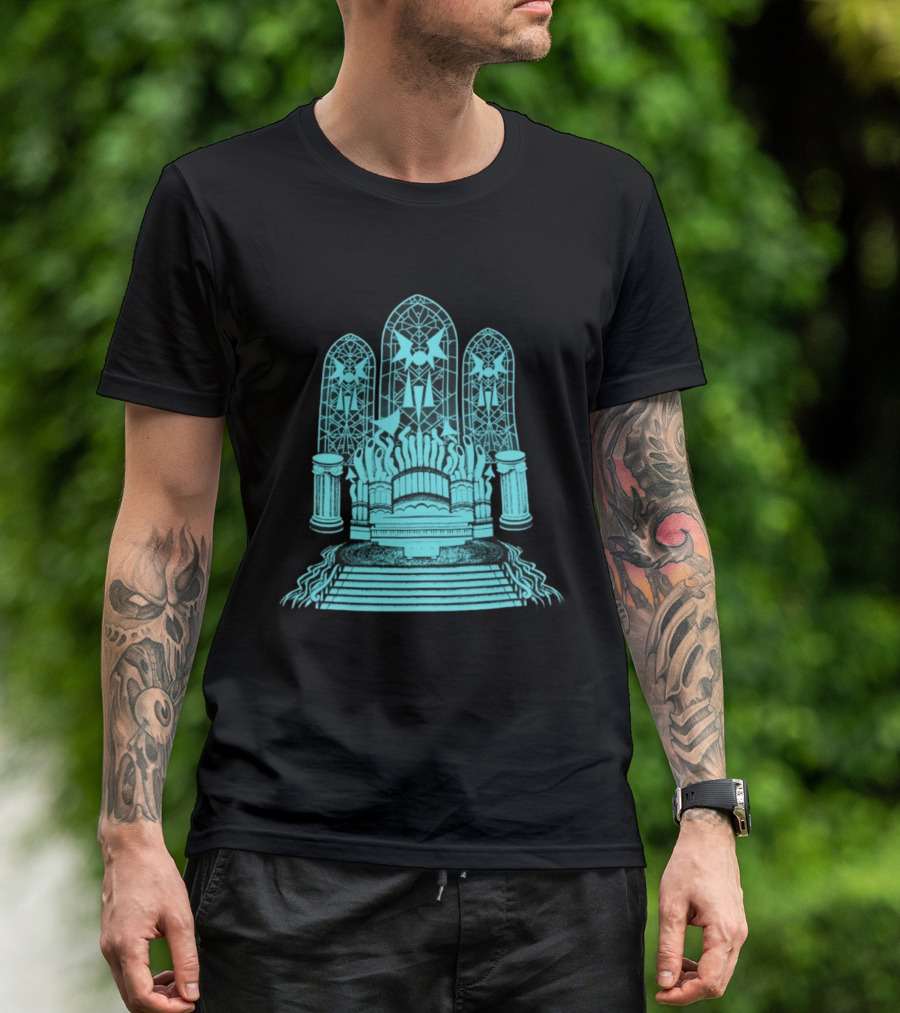 Stained Glass Organ Throne With Gothic Cathedral Window Arches T-Shirt