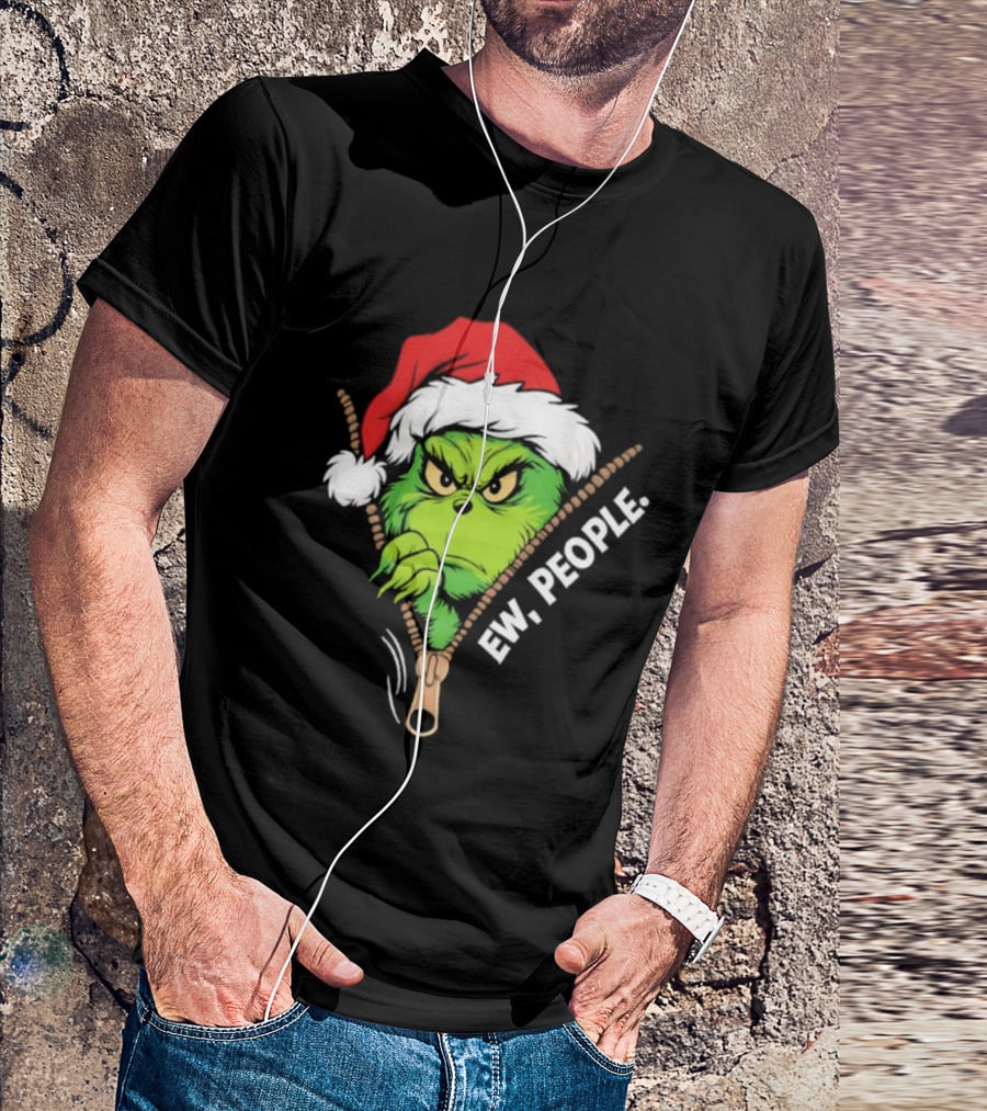 Grinch Ew People Christmas Green Monster Santa Hat T-Shirt