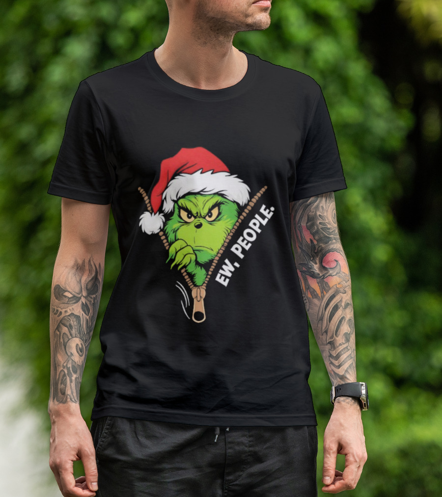 Grinch Ew People Christmas Green Monster Santa Hat T-Shirt
